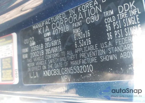 2022 Kia Niro Lx из США, поврежденный, VIN KNDCB3LC8N5532010